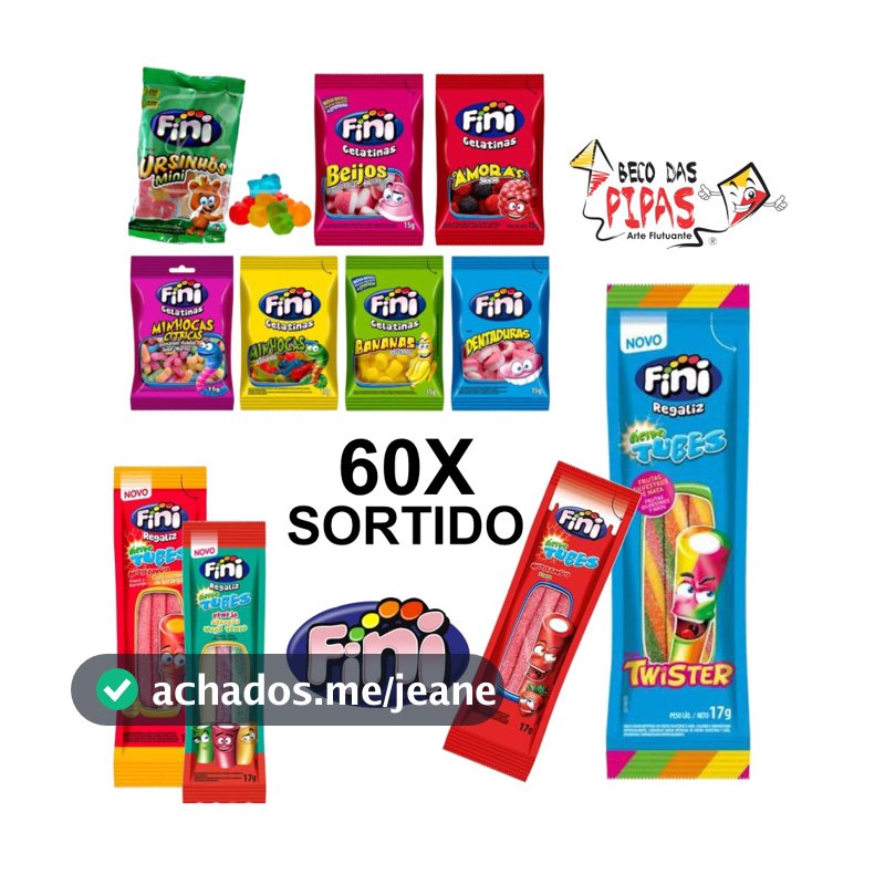 Kit Guloseimas Com 60 pacotes de Bala Fini SORTIDO ORIGINAL