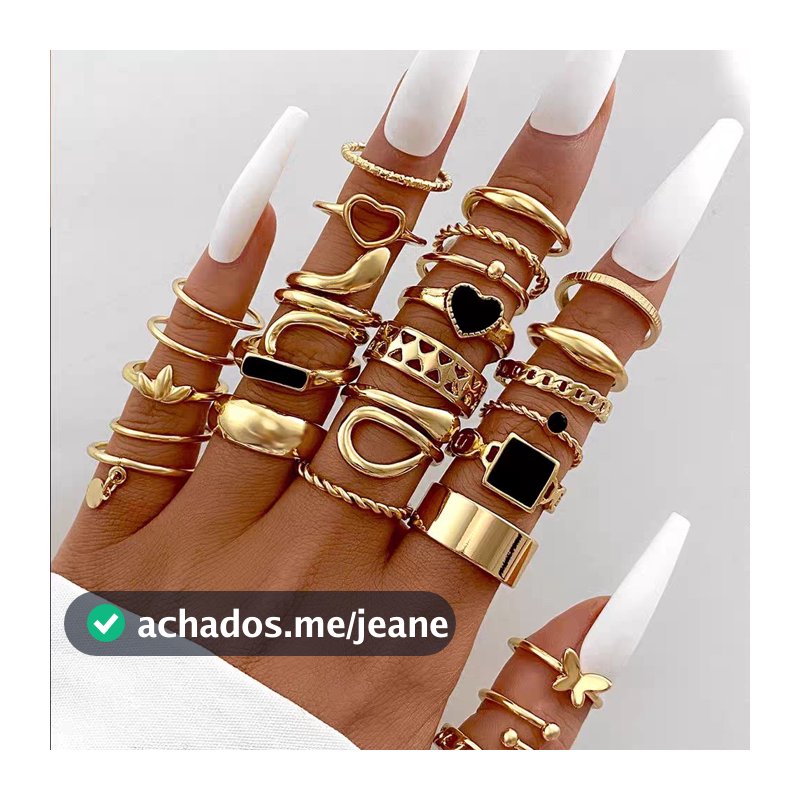 Conjunto de 27 anéis quadrados em formato de coração feitos de aço inoxidável que não desbota para joias femininas
