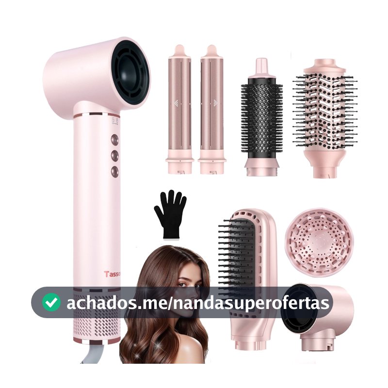 TASSOS Escova Secadora 8 em 1 - Profissional Anti-Frizz, Alisa, Enrola e Modela Cabelo com Ar Quente de Alta Velocidade