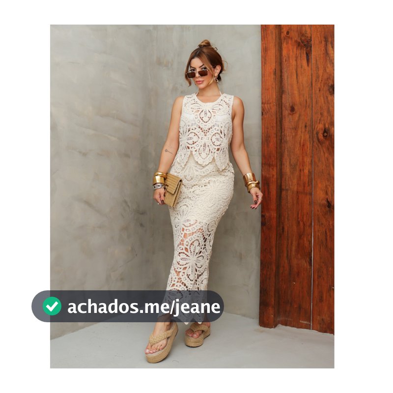 Conjunto Feminino Saida de Praia  Crochê Vazado Blusa Regata e Saia Longa Verão SD4099