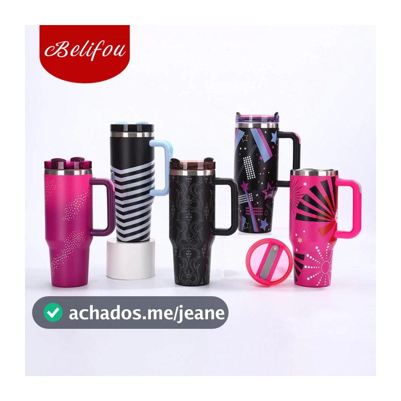 Belifou Garrafa Térmica Copo Boneca Rosa 1200ml Inox Com Tampa e Canudo Personalizado Modelo