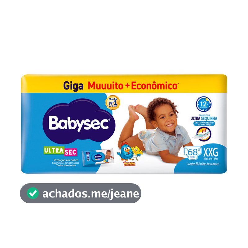 Fralda Babysec Ultrasec Giga Tamanho XXG 68 Unidades Descartáveis