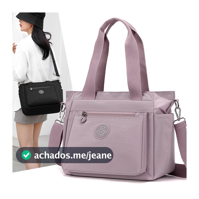Bolsa Feminina Grande de Nylon Multibolsos com Alça de Ombro e Transversal para Trabalho Faculdade e Viagem