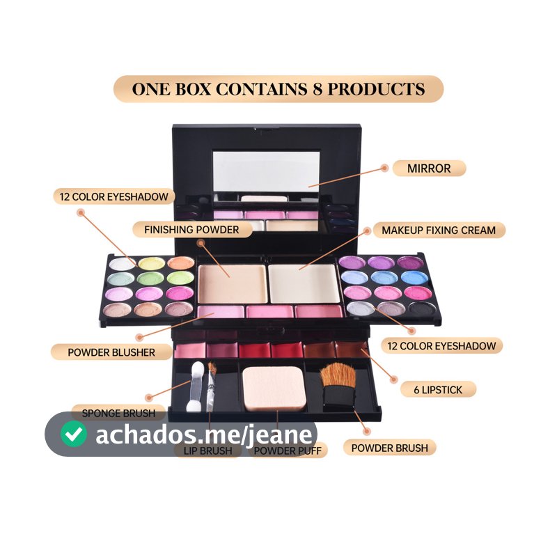 Kit De Maquiagem Profissional Multifuncional-24 Sombras , 3 Blushes , 6 Batons , 2 Pós E 3 Pincéis , Presente Ideal Para