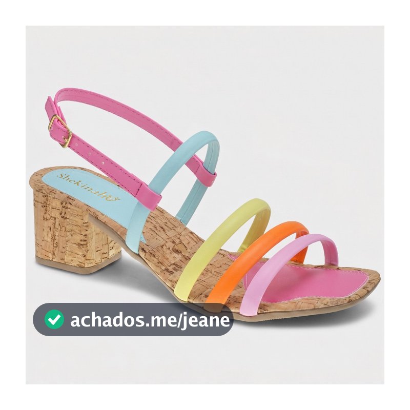 Sandália Feminina Shekinah Tamanco Salto Baixo Quadrado Multicolorida Colorida  Blogueira