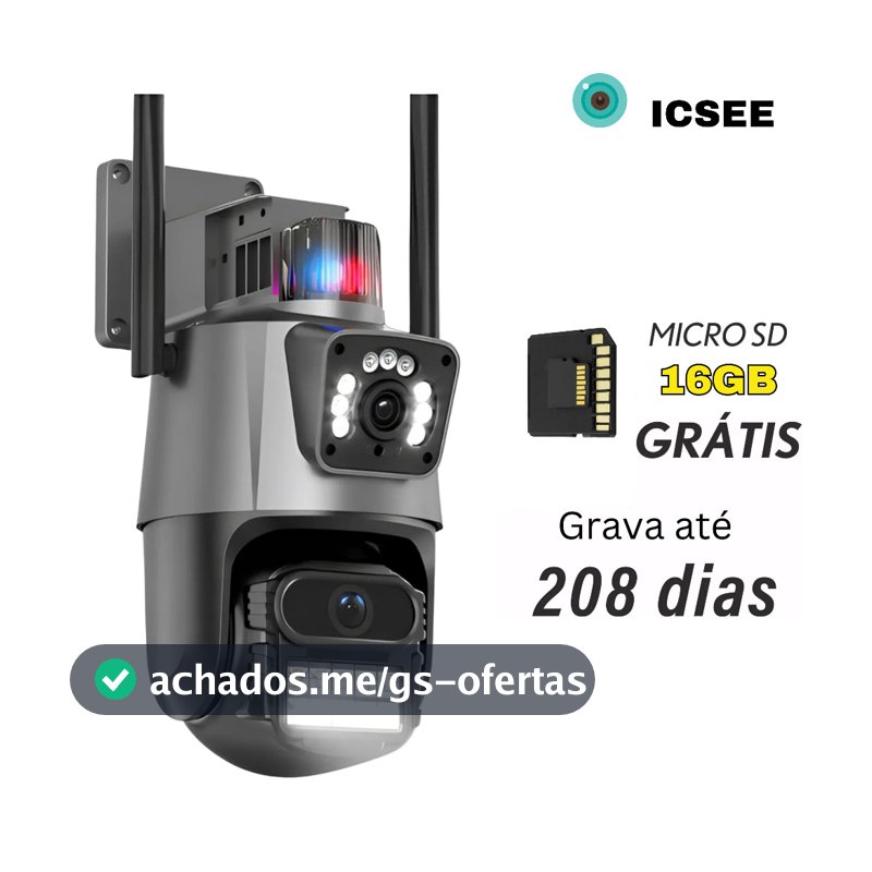 Camera Segurança Externa Lente Dupla 4k 6mp Sirene Policial, com sirene policia + MICROSD 16GB