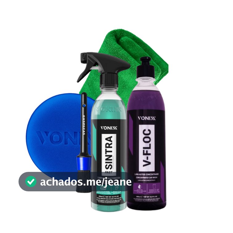 KIT LIMPEZA EXTERNA E INTERNA V FLOC SHAMPOO + SINTRA FAST PAINEL E PLÁSTICOS + APLICADOR + TOALHA E PINCEL