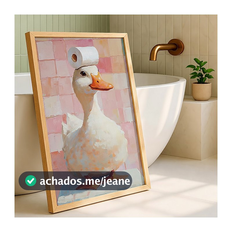 Quadro Banheiro Lavabo Pato Fofo Rosa Amarelo Decorativo