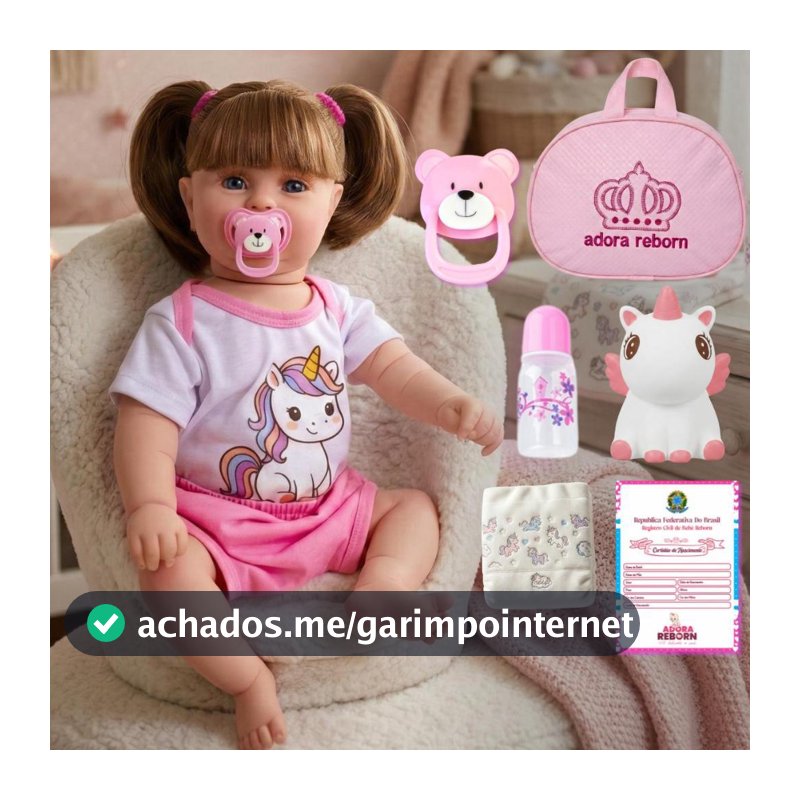 Boneca Bebê Reborn Unicórnio Menina Original Realista de Silicone Pode Dar Banho Com Bolsa Maternidade