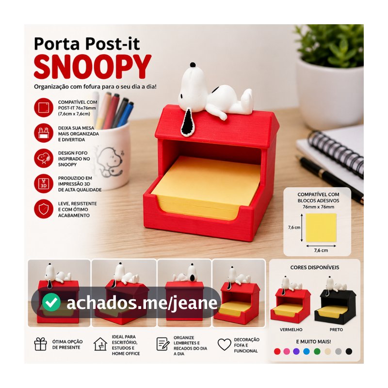 Porta Post-it Snoopy Organizador Bloco Memo Decoração Mesa