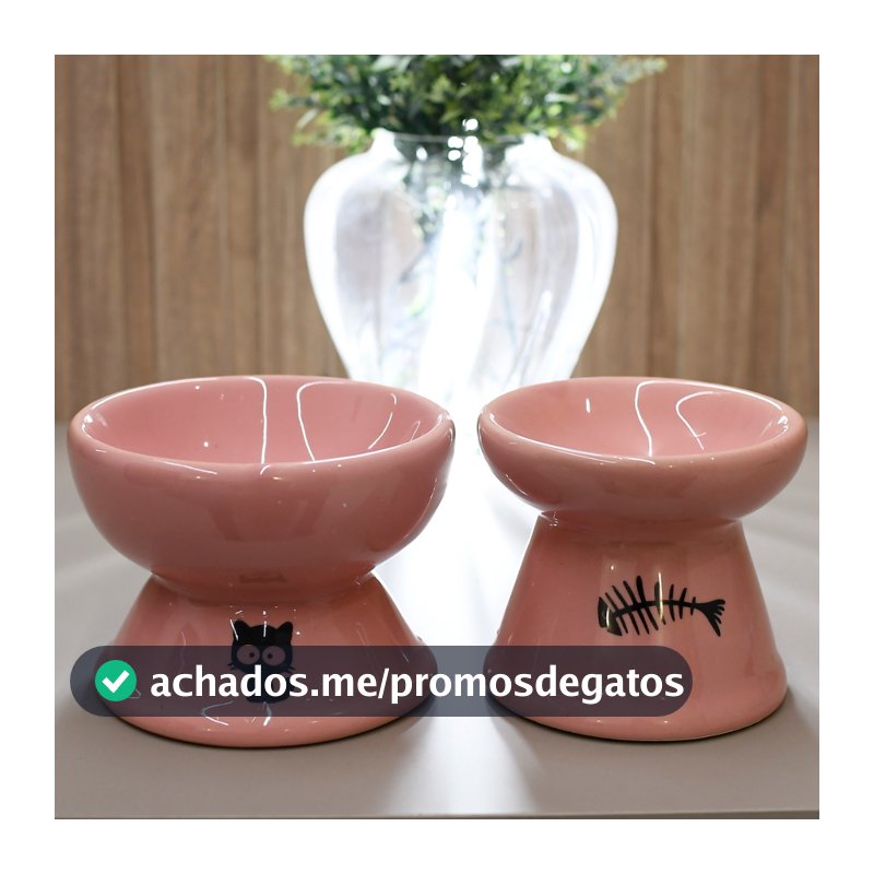 kit 2 Comedouro para Gatos Cerâmica Luxo Pet Bebedouro Elevado Ergonomico Dupla Função  Cães e Gatos