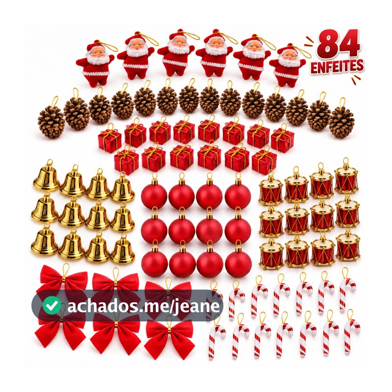 Kit 84/42 Enfeites Decoração Para Arvore De Natal Bolinha Tambor Papai Noel Laços Presente Bengala Pendentes Natalina