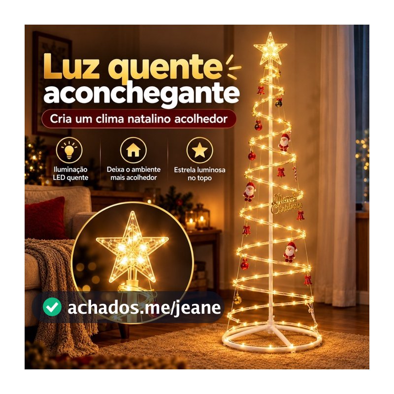 Árvore de Natal Espiral LED 1,8m Decoração Moderna com Luzes Montagem Fácil N10