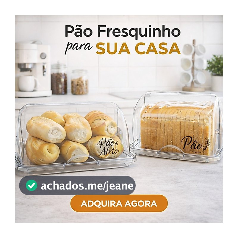 Porta Pão Frances ou Forma Transparente Com Tampa Retratil  Basculante Personalizado Acrilico