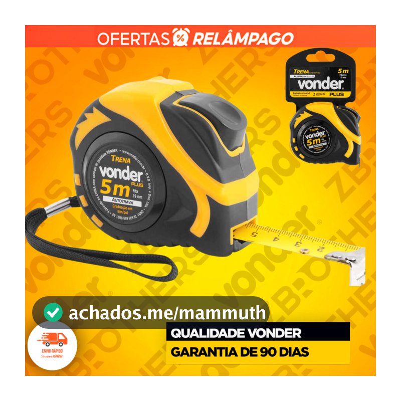 Trena 5 Metros Vonder Auto Trava Profissional Fita De Aço Resistente Reforçada Profissional