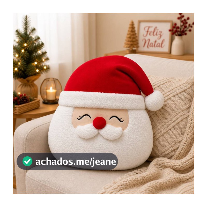 Almofada Natalina de Pelúcia Papai Noel 30cm  Enfeite Decorativo Fofo