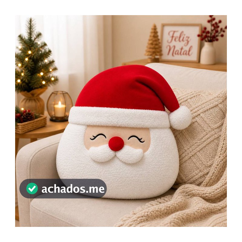 Almofada Natalina de Pelúcia Papai Noel 30cm  Enfeite Decorativo Fofo