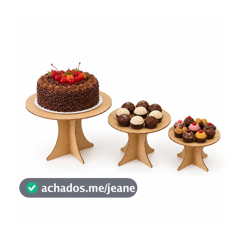 Kit Trio de Bandejas para Festa Decoração Mesa Doces Mdf Boleira Resistente e Econômica