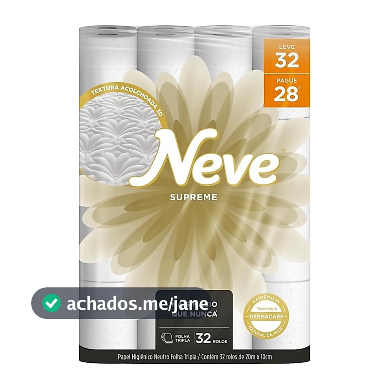 PAPEL HIGIENICO NEVE SUPREME FOLHA TRIPLA LEVE 32 PAGUE 28