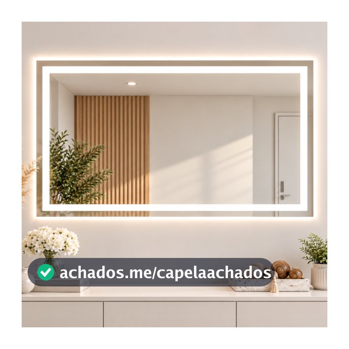 Espelho LED Retangular Jateado 80x50 Touch Banheiro Lavabo Penteadeira Maquiagem