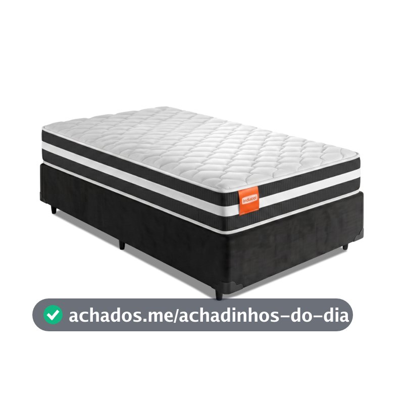 Cama Box Solteiro Colchão Molas Qatar 88x188x60cm Branco / Preto - Suporta até 200Kg
