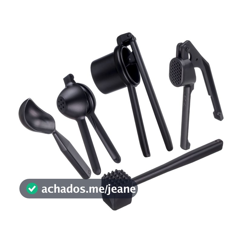 Kit Utensílios de Cozinha de Aluminio Completo Preto Weck Espremedor de Batata Alho e Limão