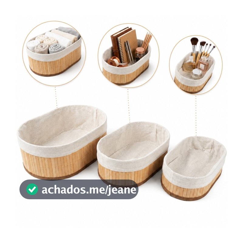 Kit Com 3 Organizadores De Bambu Ovais Yikasa
