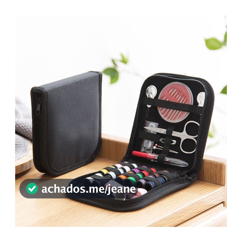 Costura Viagem Acessórios Completo - Kit com Agulhas, Linha, Tesoura e Bolsa c/ Zíper Compacta