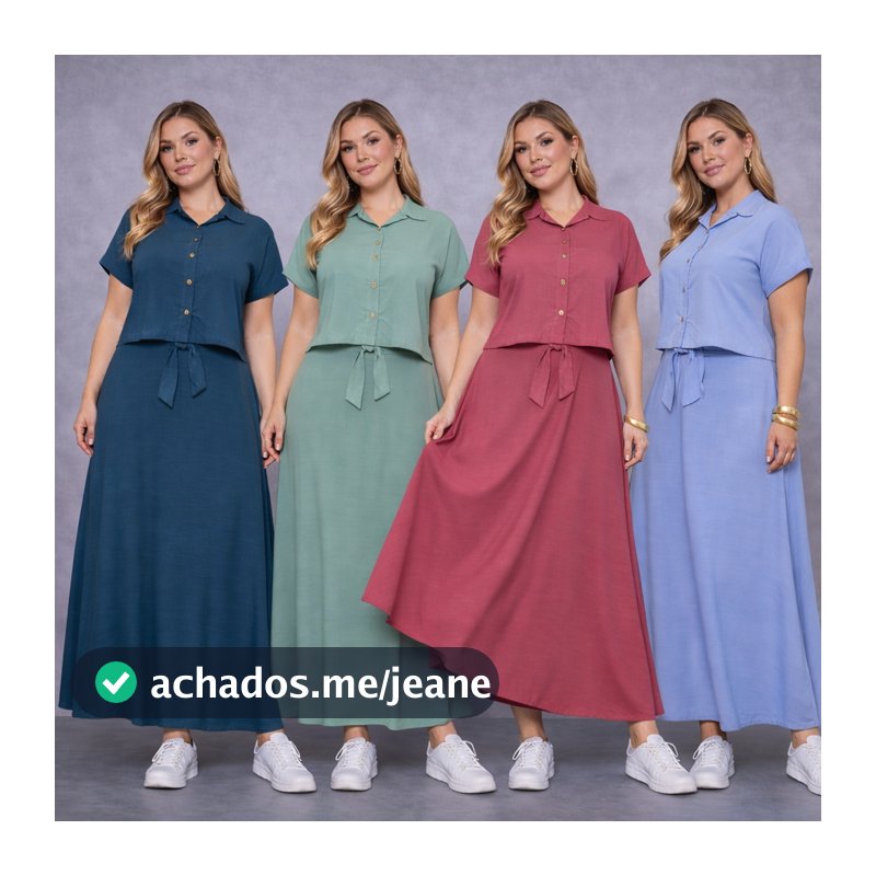 Conjunto Feminino Alfaiataria Cropped e Saia Longa Meia Lua com Fenda Moda Evangélica Elegante Premium