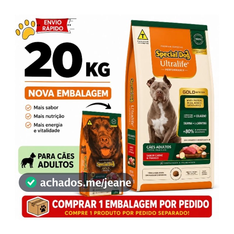 Ração Special Dog Ultralife Performance 20kg Cães Adultos Carne e Frango Premium Alta Nutrição