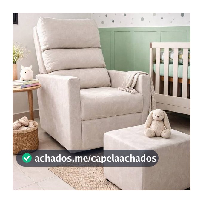 Poltrona de Amamentação e Descanso com Balanço e Puff no SUEDE, LINHO, BOUCLÉ HELENA