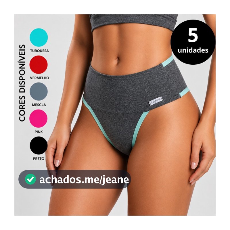 Kit 5 Calcinhas Fitness Cós Alto Calcinha Seca Barriga