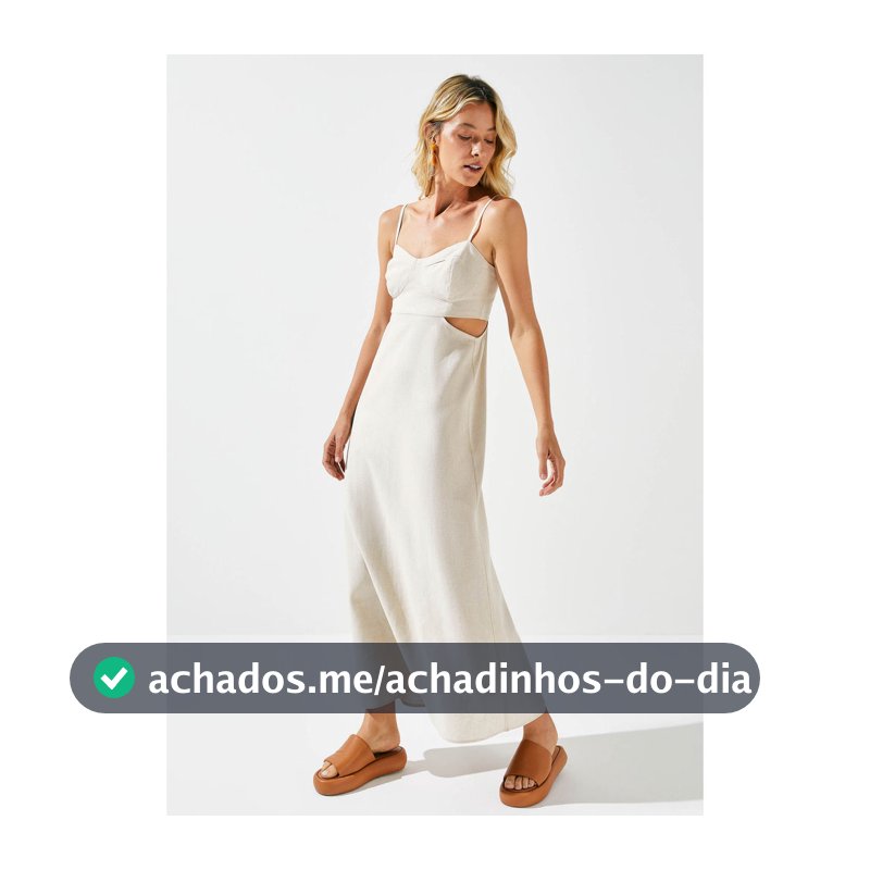 Vestido Midi Evasê Com Lastex Em Linho