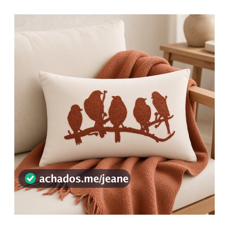 Capa de almofada Retangular Veludo Aplicação boucle Passarinhos Terra Decoração Baguete 30x50cm