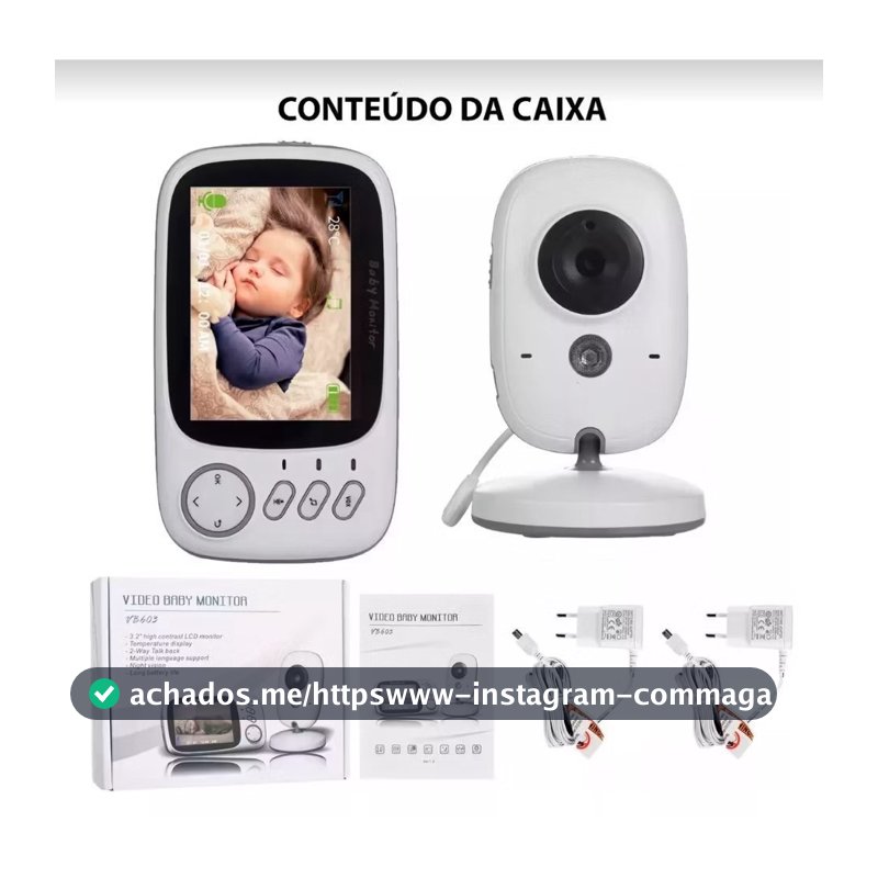 Babá Eletrônica com Monitor Visão Noturna Áudio Bidirecional Sensor de Temperatura Monitor Infantil Digital