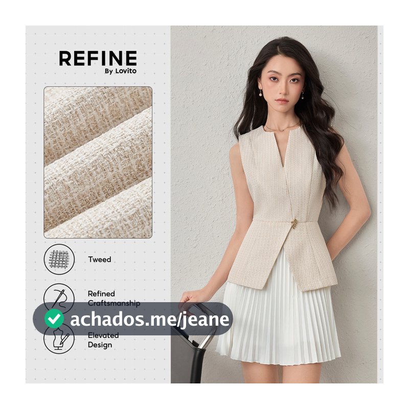 (Refine by Lovito) Vestido Tweed Anti-Transpiração Plissado Metal Feminino Primavera/Verão DRR42P1D011
