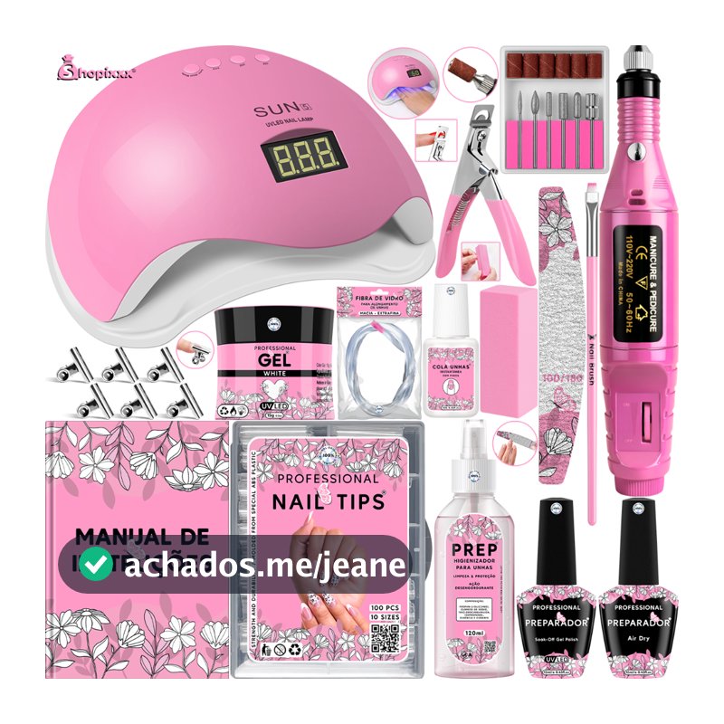Kit Unha Gel Completo Cabine Sun 5 48W Digital Lixadeira Elétrica Caneta Pedicure e Manicure Alongamento De Unhas