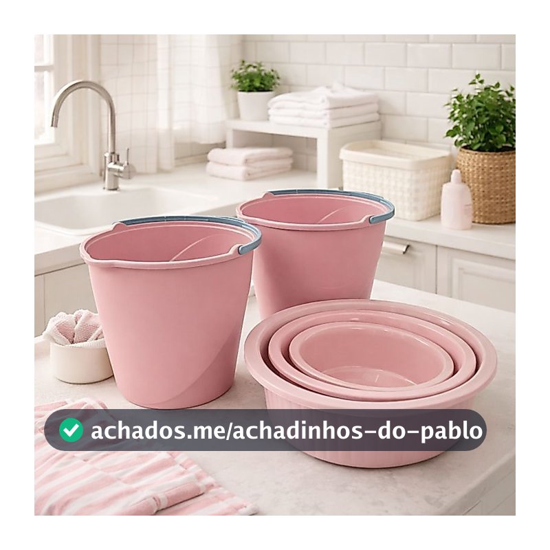 Kit 2 Baldes 3 Bacias Coloridos Lavanderia Roupas
