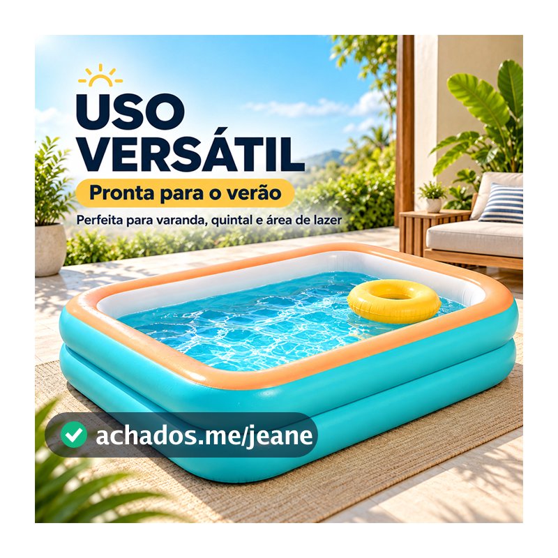 Piscina Inflável Retangular de 120 cm, em PVC Resistente, para Diversão em Família no Quintal durante o Verão