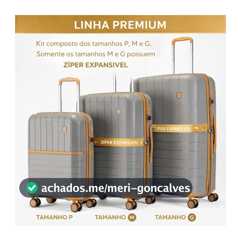 Kit 3 Malas ABS Premium Primicia Bordo Viagem TSA Rodinhas 360 Padrão Anac Expansível