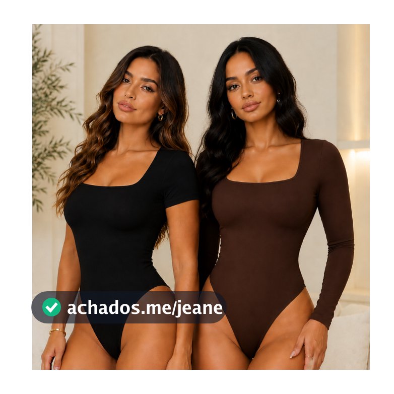 Kit 2 Body Manga Curta E Manga Longa Suplex Premium Com Decote Quadrado Forro Duplo Moda Feminino