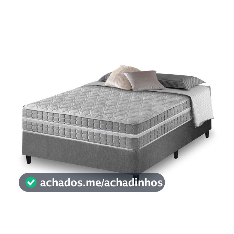 Cama Box Casal Cinza + Colchão Molas Ensacadas Zidi Alabama 138x188x61cm