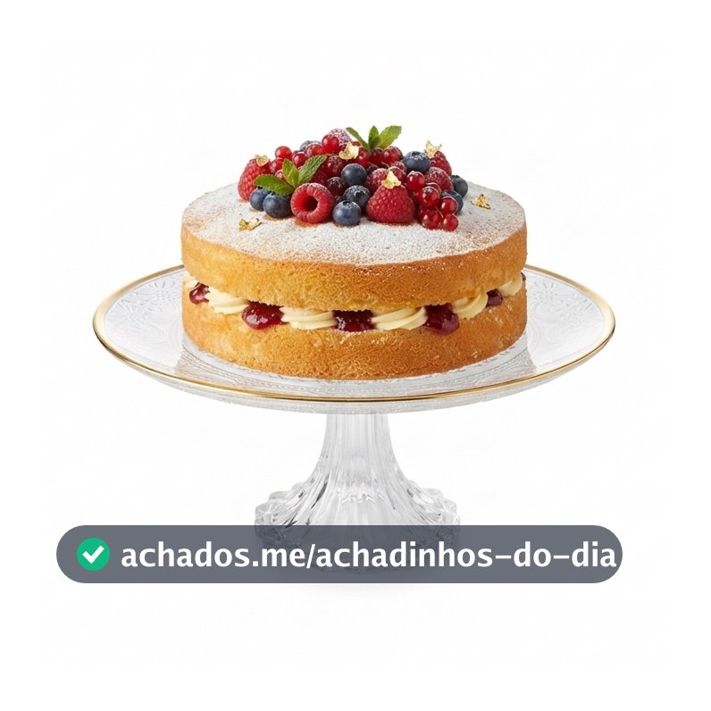 Prato com Pé Wolff Mauve Fio de Ouro 19cm x 9,5cm Cristal Prato para Doce Sobremesa Mesa Posta Elegante Qualidade Jantar