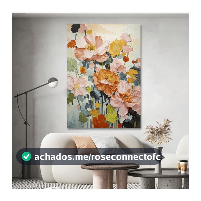 Quadro Decorativo Flores Texturizadas Coloridas 60x90 Tela Grande Pronto Para Pendurar Sala Quarto