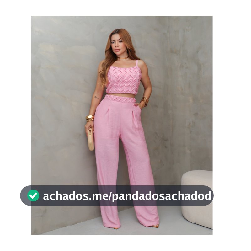 Conjunto Feminino Cropped Alça Trançado Calça Pantalona Cintura Alta Elegante Verão 3RD SD1735