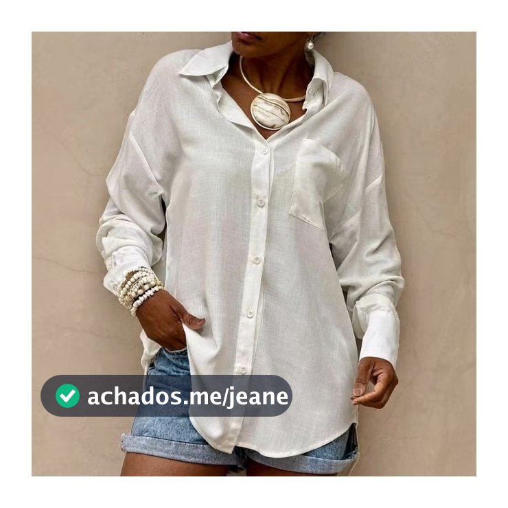 Camisa Feminina De Viscolinho Social Com Botão Manga Longa Viscose Linho Com Bolso