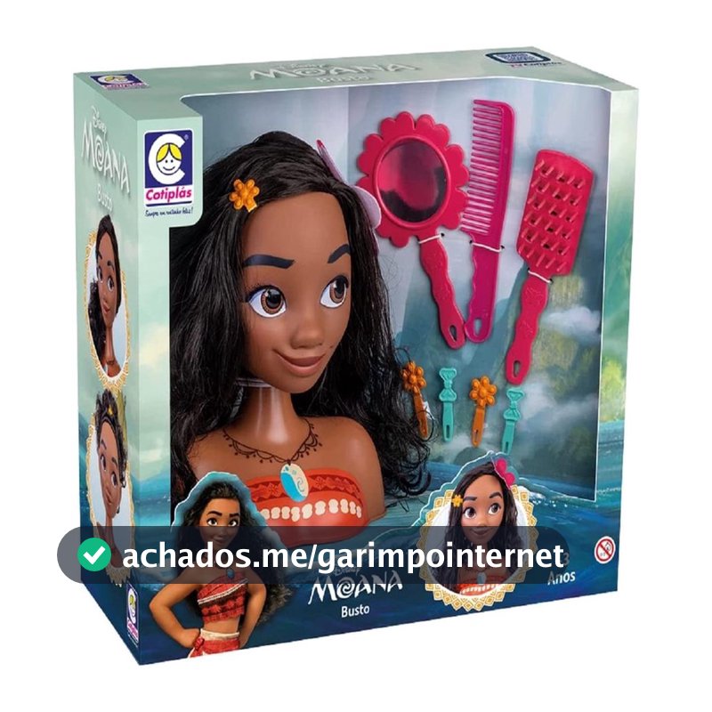 Boneca Moana Busto com Acessorios de Pentear Disney Cotiplas