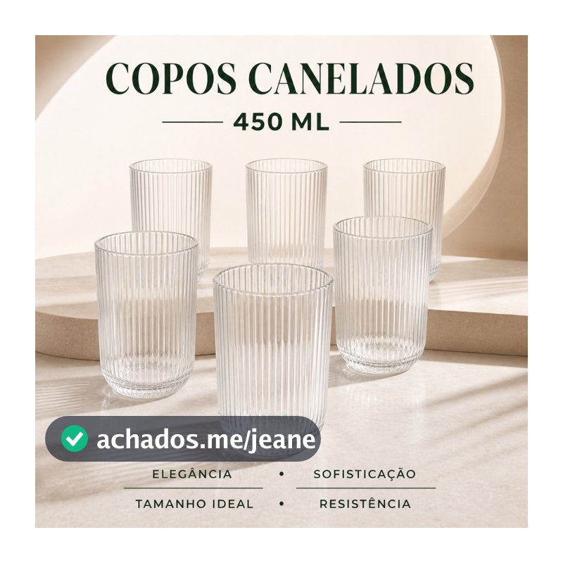 Kit Copos Canelados De Vidro 450ml 🌟 Aesthetic ✨ Jogo Premium Grafiato Água Suco Drinks 🍹6 12 18 24