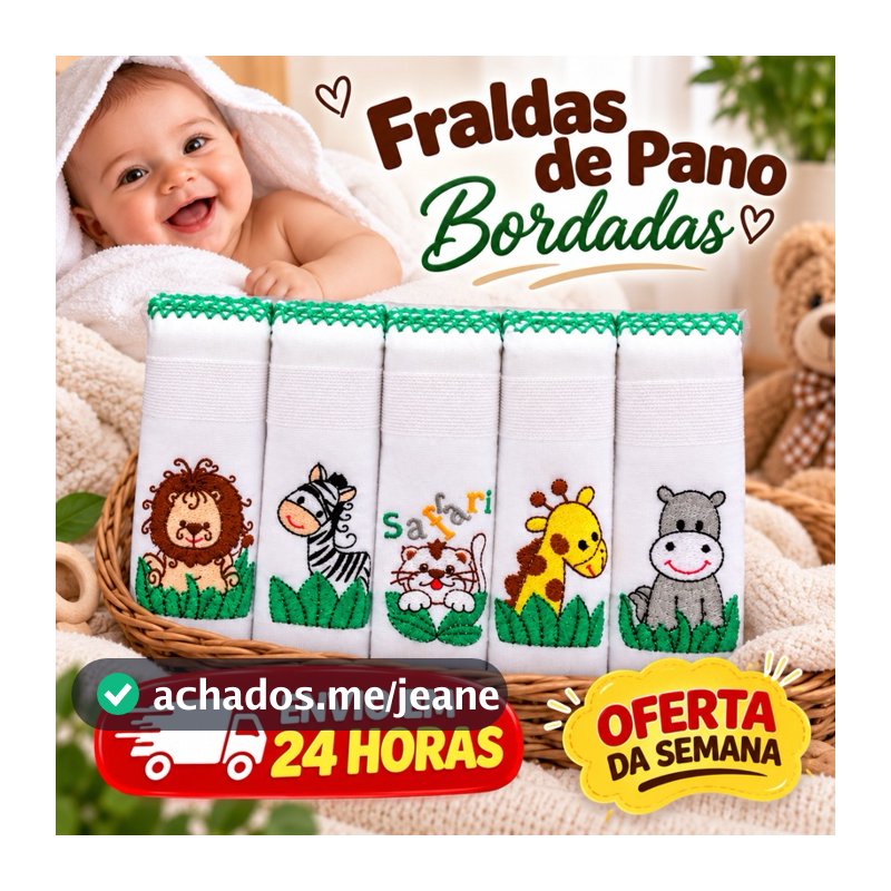 Fraldas de Pano Bordadas Menino  70x70 100% Algodão para Bebê – Macias