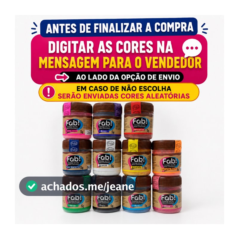 10un CORANTE EM PÓ PARA CHOCOLATE 5g CORES FAB!